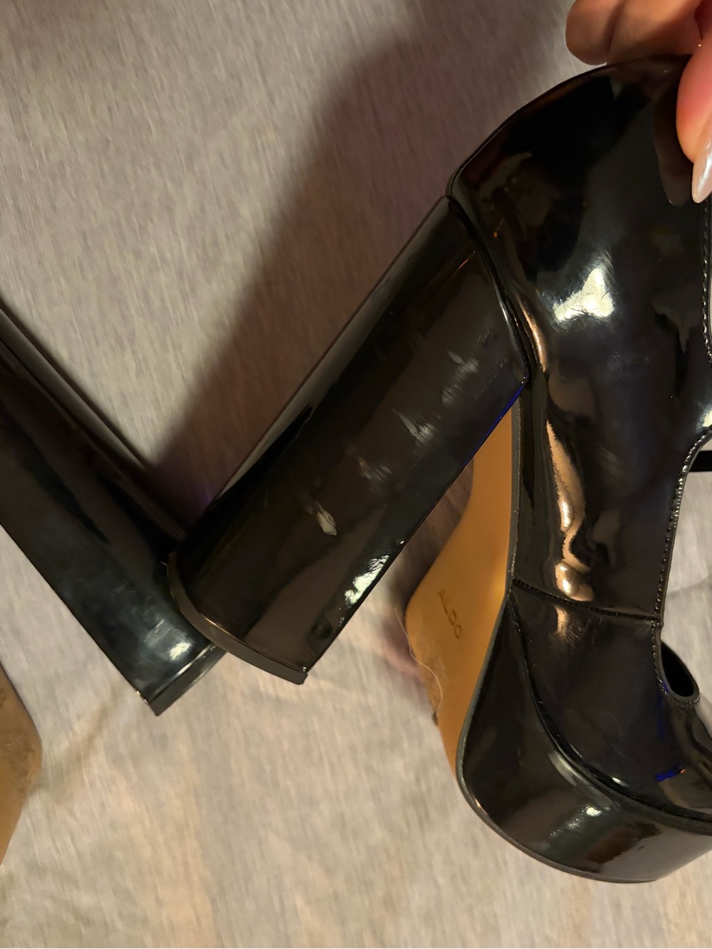 Black Patent Platform Mary Jane Heels - Women's High Block Heel Pumps - Aldo - Picture 4 of 5